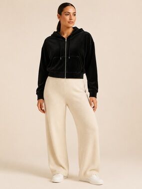 Forever 21 Black Velvet Zip Hoodie Jacket